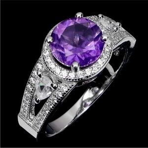 Elegant 2CT Natural Amethyst with zircon in 925 Sterling Silver Ring Size 8